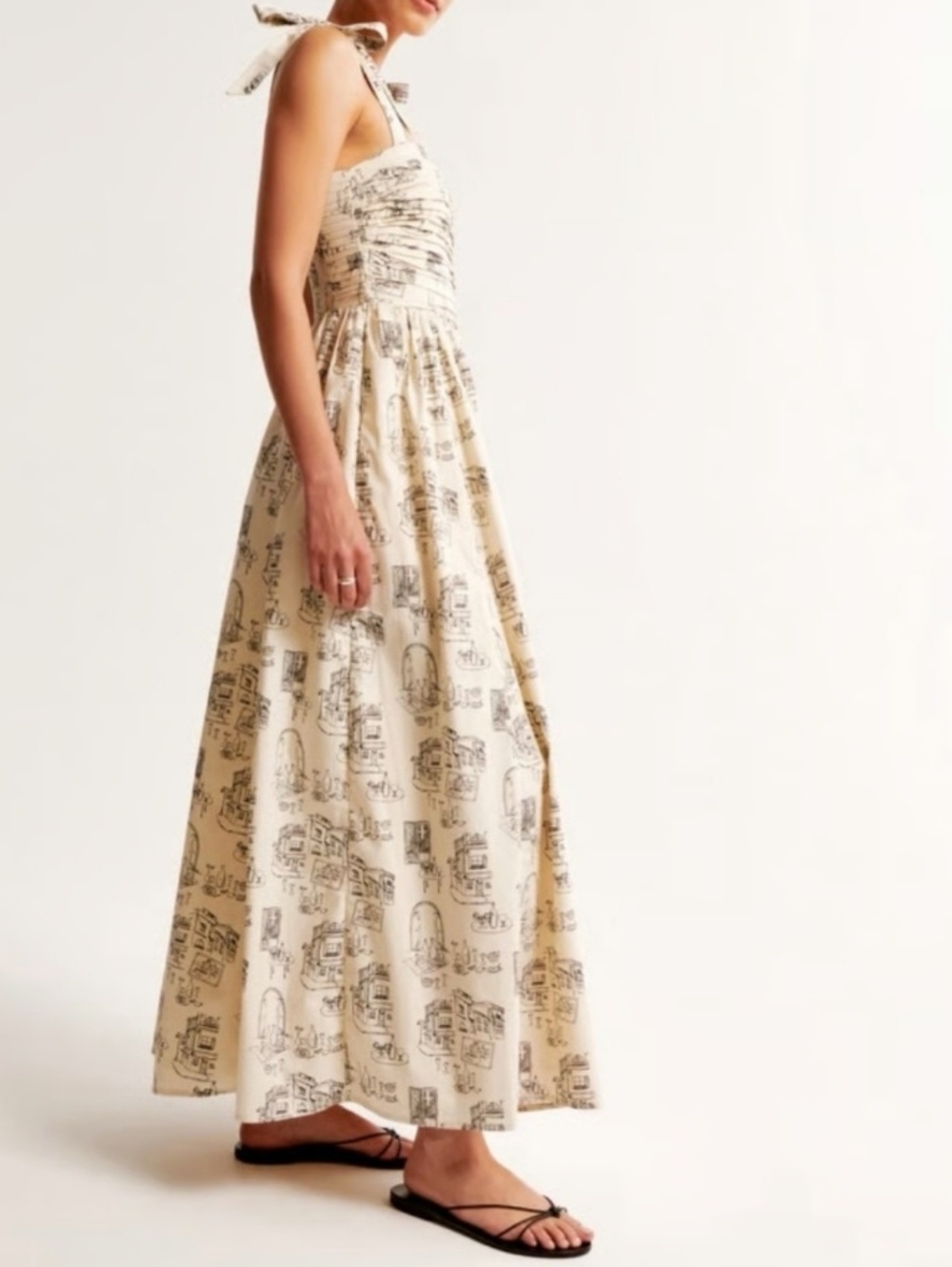 Abercrombie & Fitch Emerson printed tie shoulder pleated maxi dress - Picture 3 of 8